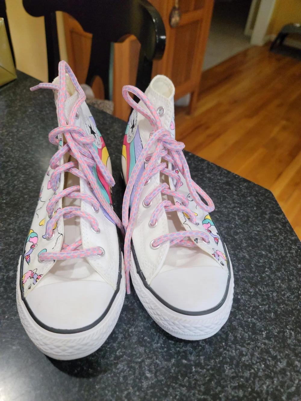 Converse Kids White High-Top Sneakers with Rainbow And Unicorn Stripes